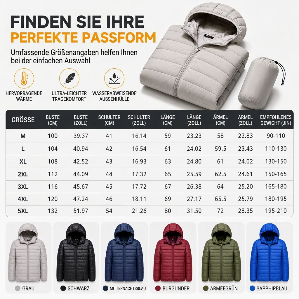 Leichte, gesteppte Herren-Baumwolljacke mit Kapuze, kurz geschnitten, casual, für den Winter, in großen Größen