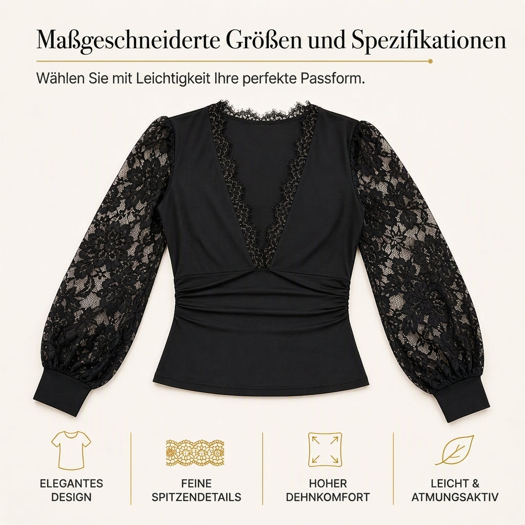 📢📢50%Rabatt!!!🎉✨Damen Spitzenoberteil mit tiefem V-Ausschnitt und langen Ärmeln