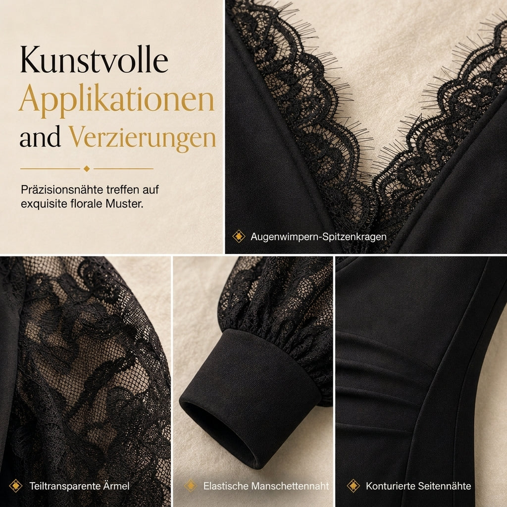 📢📢50%Rabatt!!!🎉✨Damen Spitzenoberteil mit tiefem V-Ausschnitt und langen Ärmeln