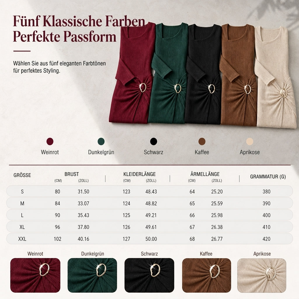 ⏰ Countdown läuft – 50% nur noch 3 Tage! Damen Herbst Winter Einfarbiges Stricktextur Langes Kleid mit Unregelmäßigem Ausschnitt