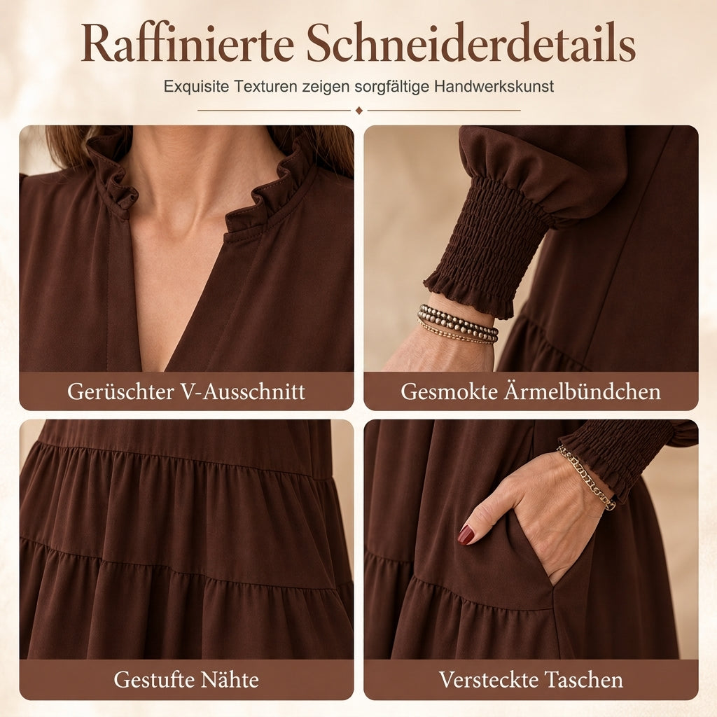 Damen V-Ausschnitt gestuftes Rüschen Minikleid