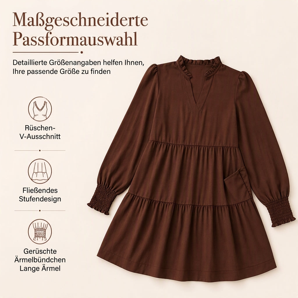 Damen V-Ausschnitt gestuftes Rüschen Minikleid