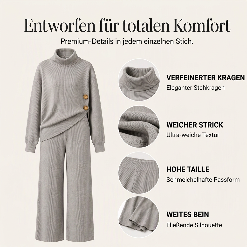 📢🎉50%Rabatt!!!🛍️✨Damen-Strickset mit Rollkragenpullover und Wide-Leg-Hose