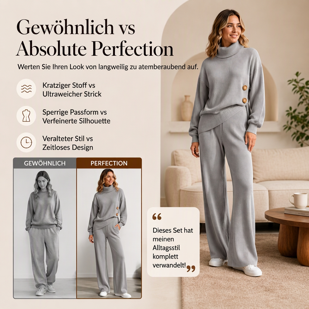 📢🎉50%Rabatt!!!🛍️✨Damen-Strickset mit Rollkragenpullover und Wide-Leg-Hose