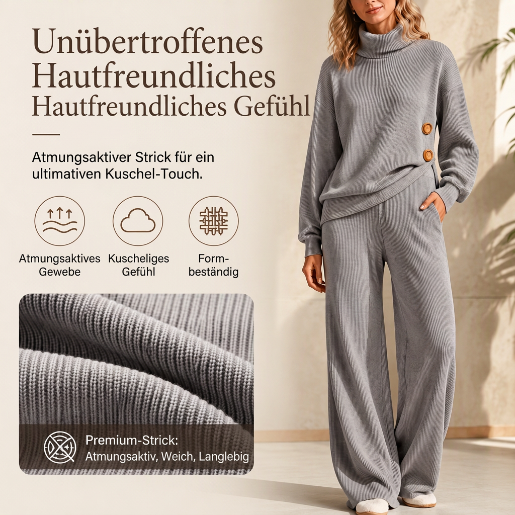 📢🎉50%Rabatt!!!🛍️✨Damen-Strickset mit Rollkragenpullover und Wide-Leg-Hose