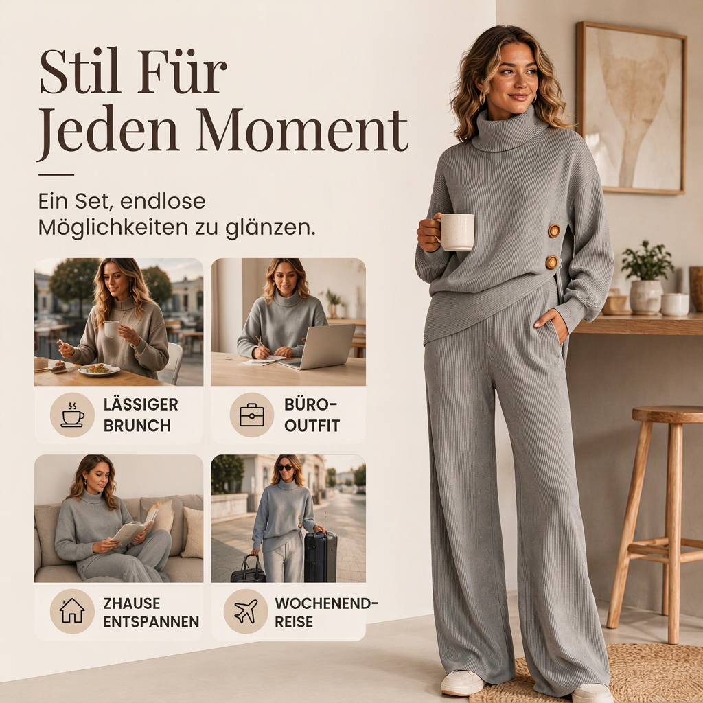 📢🎉50%Rabatt!!!🛍️✨Damen-Strickset mit Rollkragenpullover und Wide-Leg-Hose