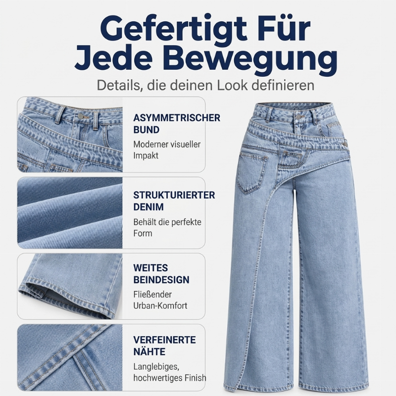 🔔 Letzte 100 Stück – solange der Vorrat reicht! Damen-Modische asymmetrische Wide-Leg-Jeans mit Überlappung