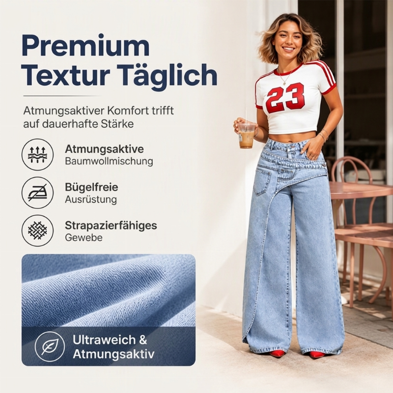 🔔 Letzte 100 Stück – solange der Vorrat reicht! Damen-Modische asymmetrische Wide-Leg-Jeans mit Überlappung