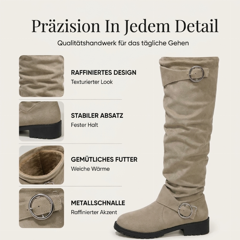 Damen lässige kniehohe Stiefel mit Gürtelschnalle