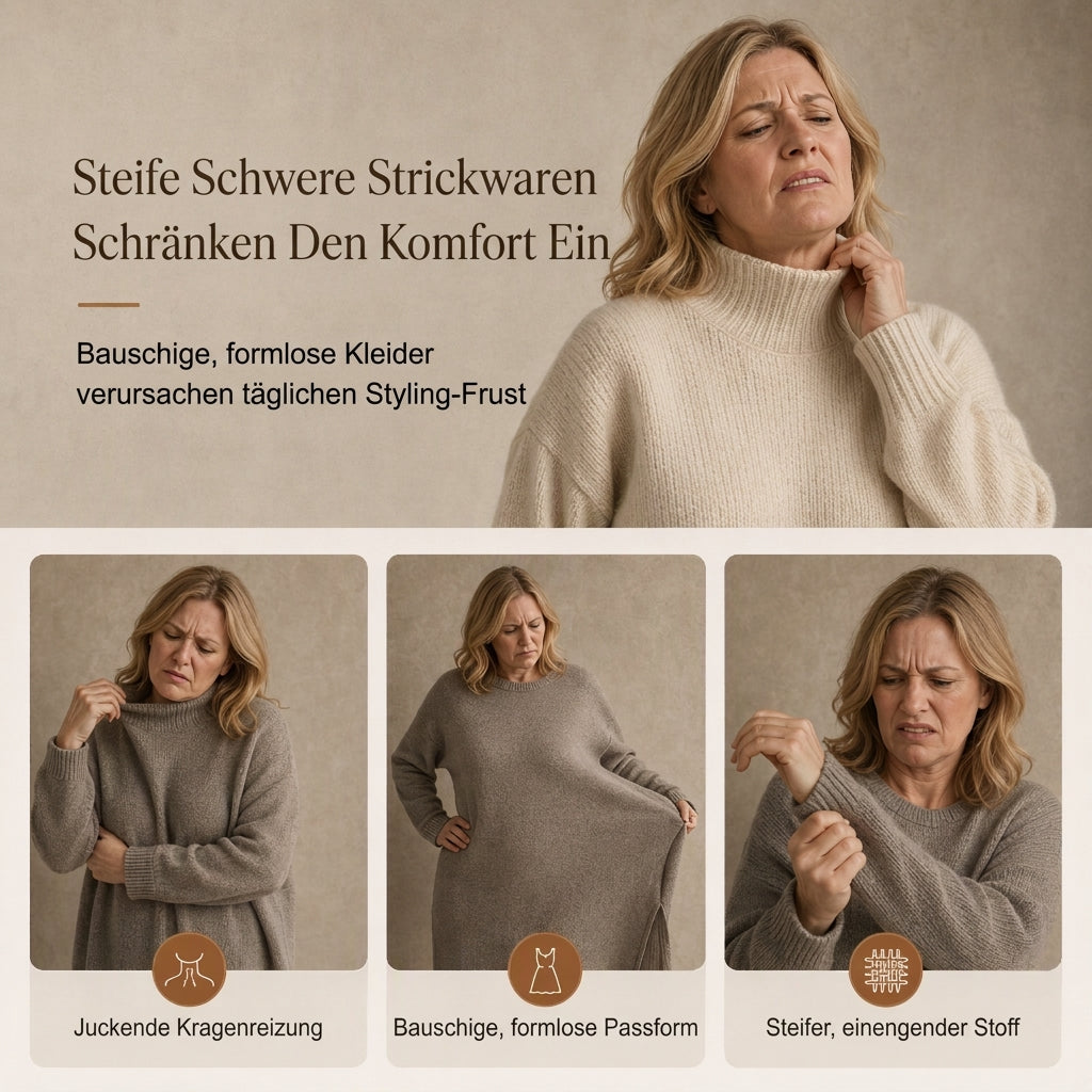 Oversized Strickkleid im Mock-Neck-Stil mit Rüschen-Tüllbesatz