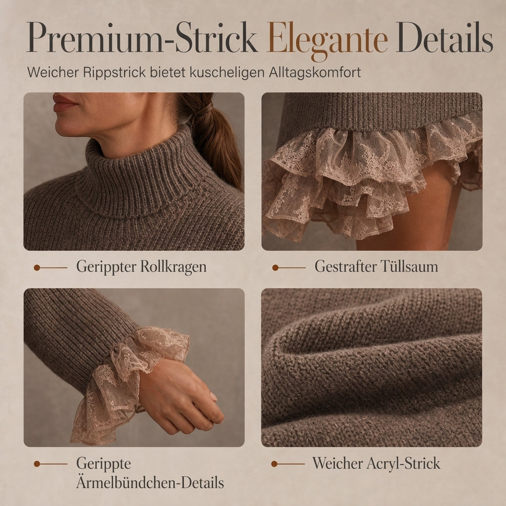 Oversized Strickkleid im Mock-Neck-Stil mit Rüschen-Tüllbesatz