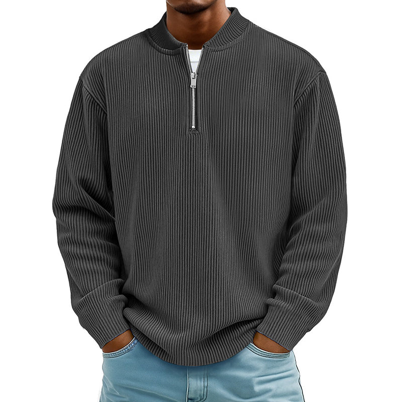 📢📢50%Rabatt!!!🎉✨Herren-Cord-Sweatshirt mit Viertelreißverschluss, lässiges Langarm-Oberteil mit Stehkragen