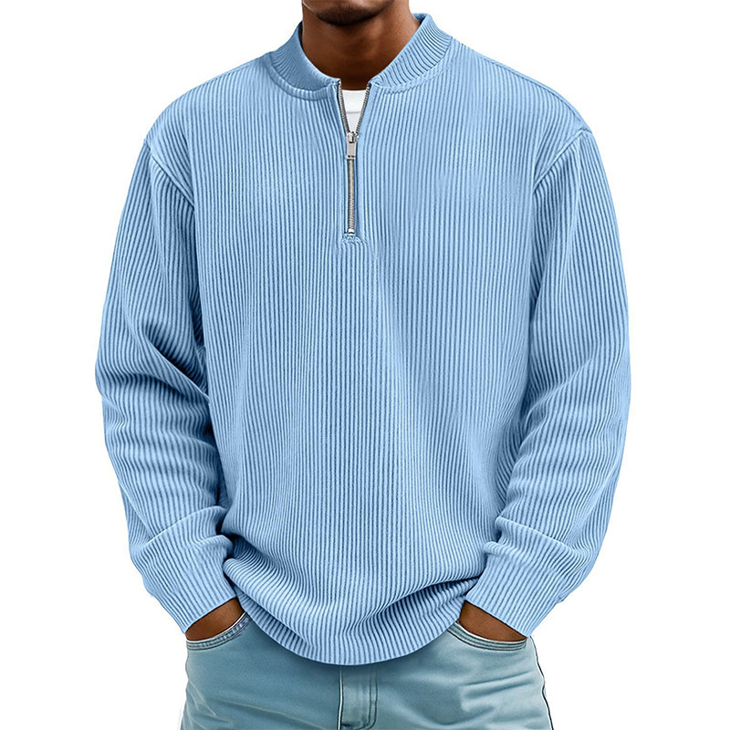 📢📢50%Rabatt!!!🎉✨Herren-Cord-Sweatshirt mit Viertelreißverschluss, lässiges Langarm-Oberteil mit Stehkragen