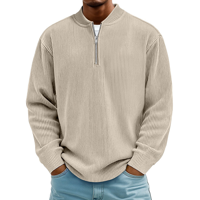 📢📢50%Rabatt!!!🎉✨Herren-Cord-Sweatshirt mit Viertelreißverschluss, lässiges Langarm-Oberteil mit Stehkragen