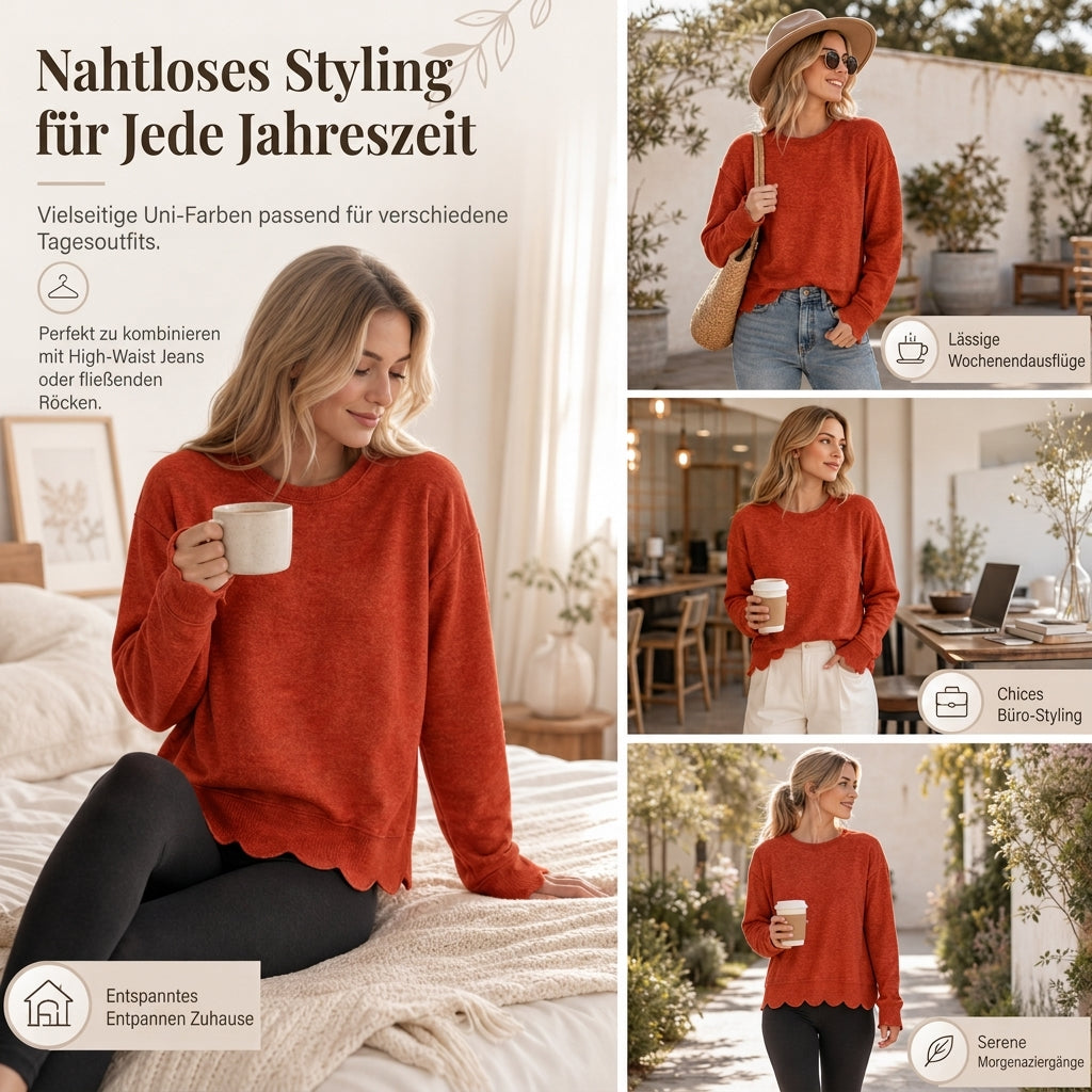 📢📢50%Rabatt!!!🎉✨Damen Sweatshirt mit Muschels-cut Saum und Rundhals
