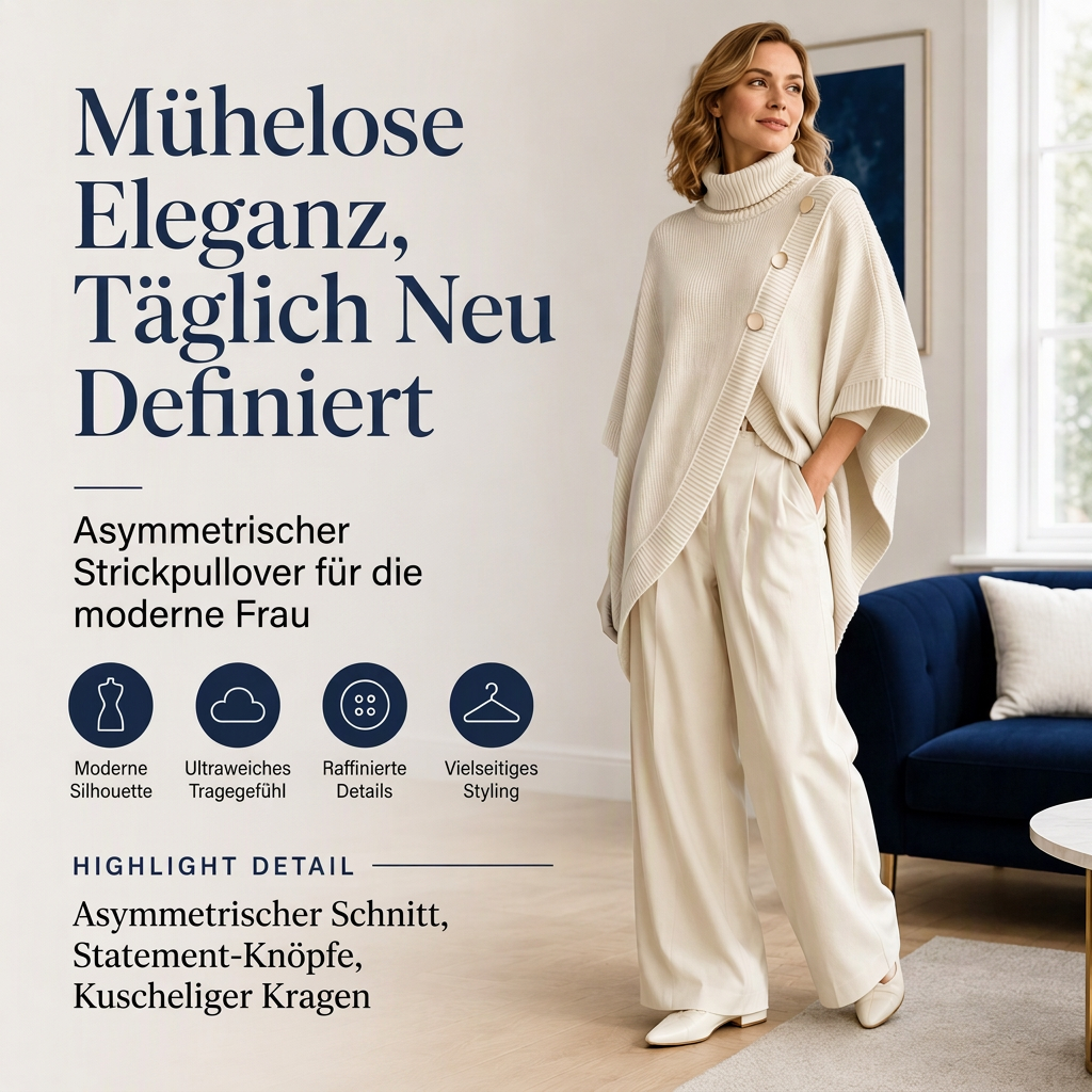 📢🎉50%Rabatt!!!🛍️✨Damen asymmetrischer Rollkragen-Poncho Strickpullover