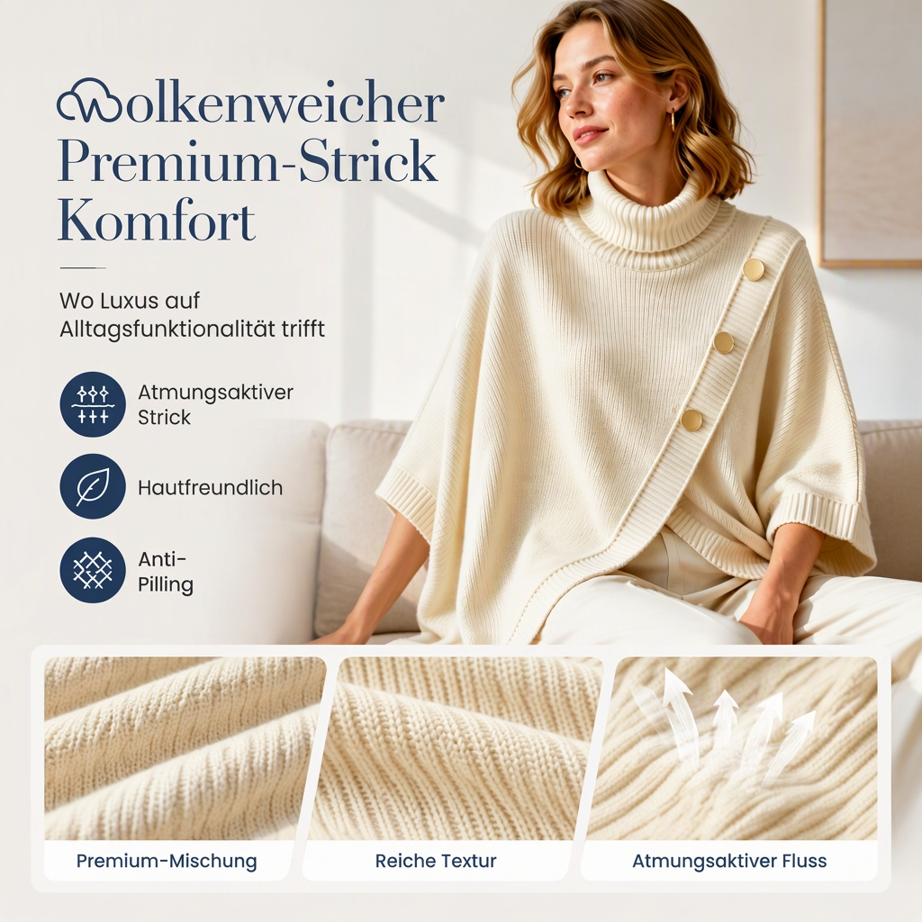 📢🎉50%Rabatt!!!🛍️✨Damen asymmetrischer Rollkragen-Poncho Strickpullover