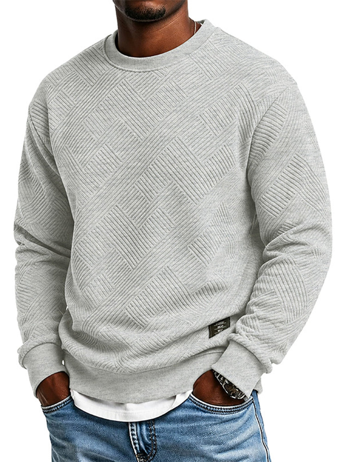 📢🎉50%Rabatt!!!🛍️✨Herren Langarm Jacquard Rundhals Sweatshirt Lockere Passform Verdickter Herbst Winter Oberteil Große Größen