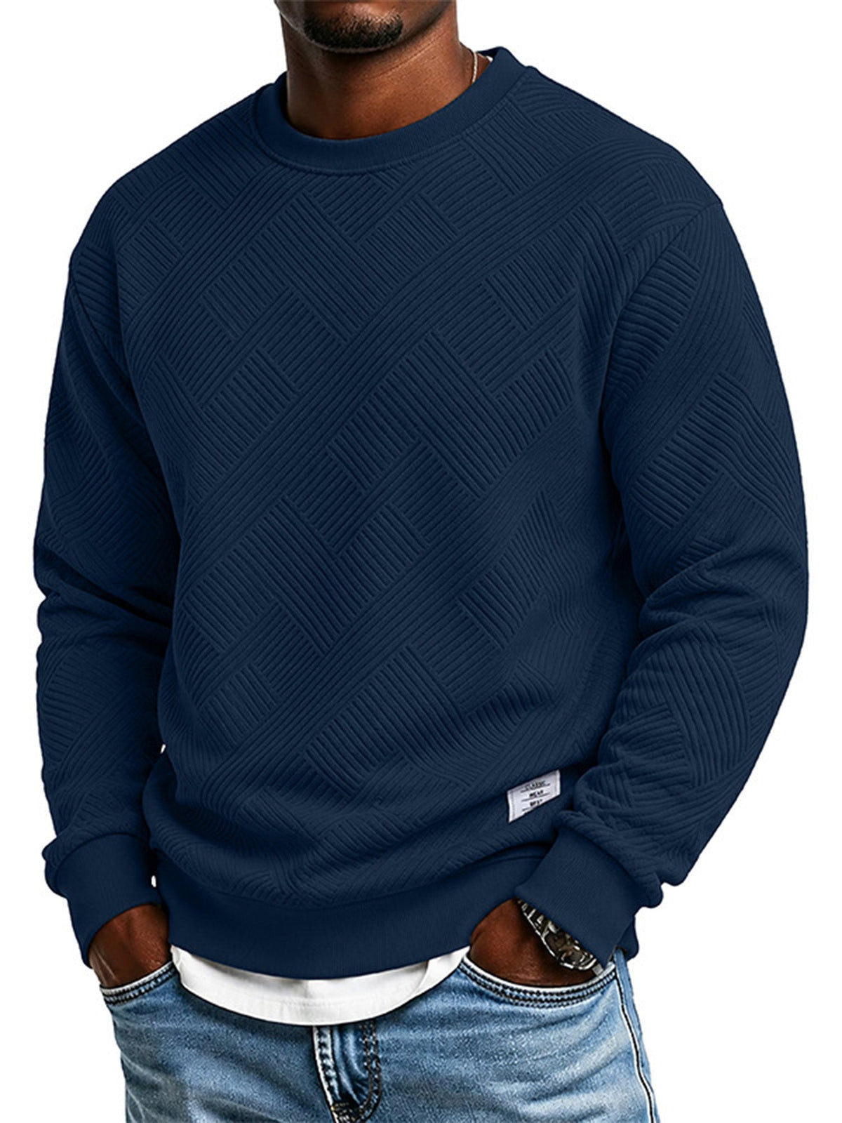 📢🎉50%Rabatt!!!🛍️✨Herren Langarm Jacquard Rundhals Sweatshirt Lockere Passform Verdickter Herbst Winter Oberteil Große Größen