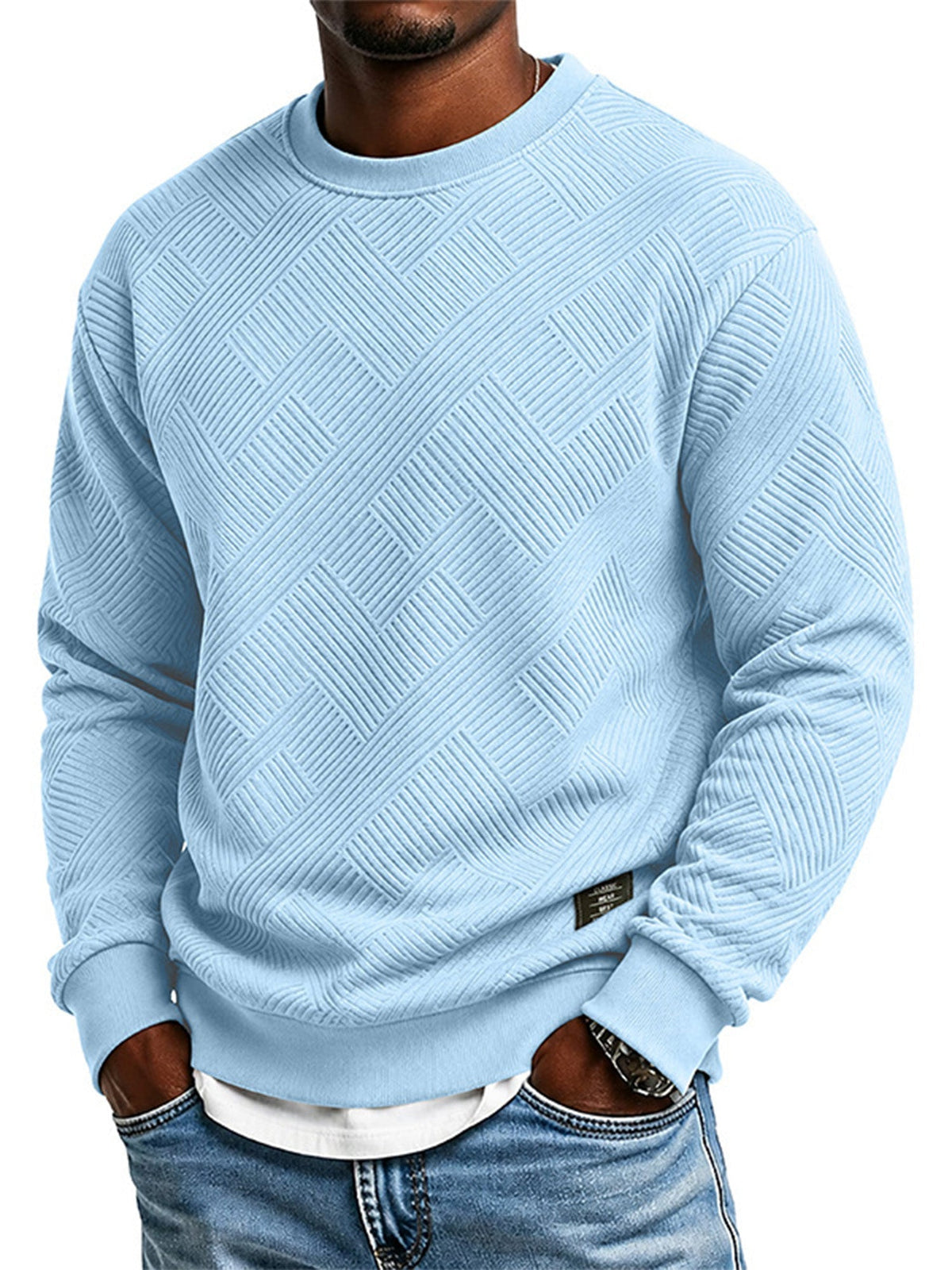 📢🎉50%Rabatt!!!🛍️✨Herren Langarm Jacquard Rundhals Sweatshirt Lockere Passform Verdickter Herbst Winter Oberteil Große Größen