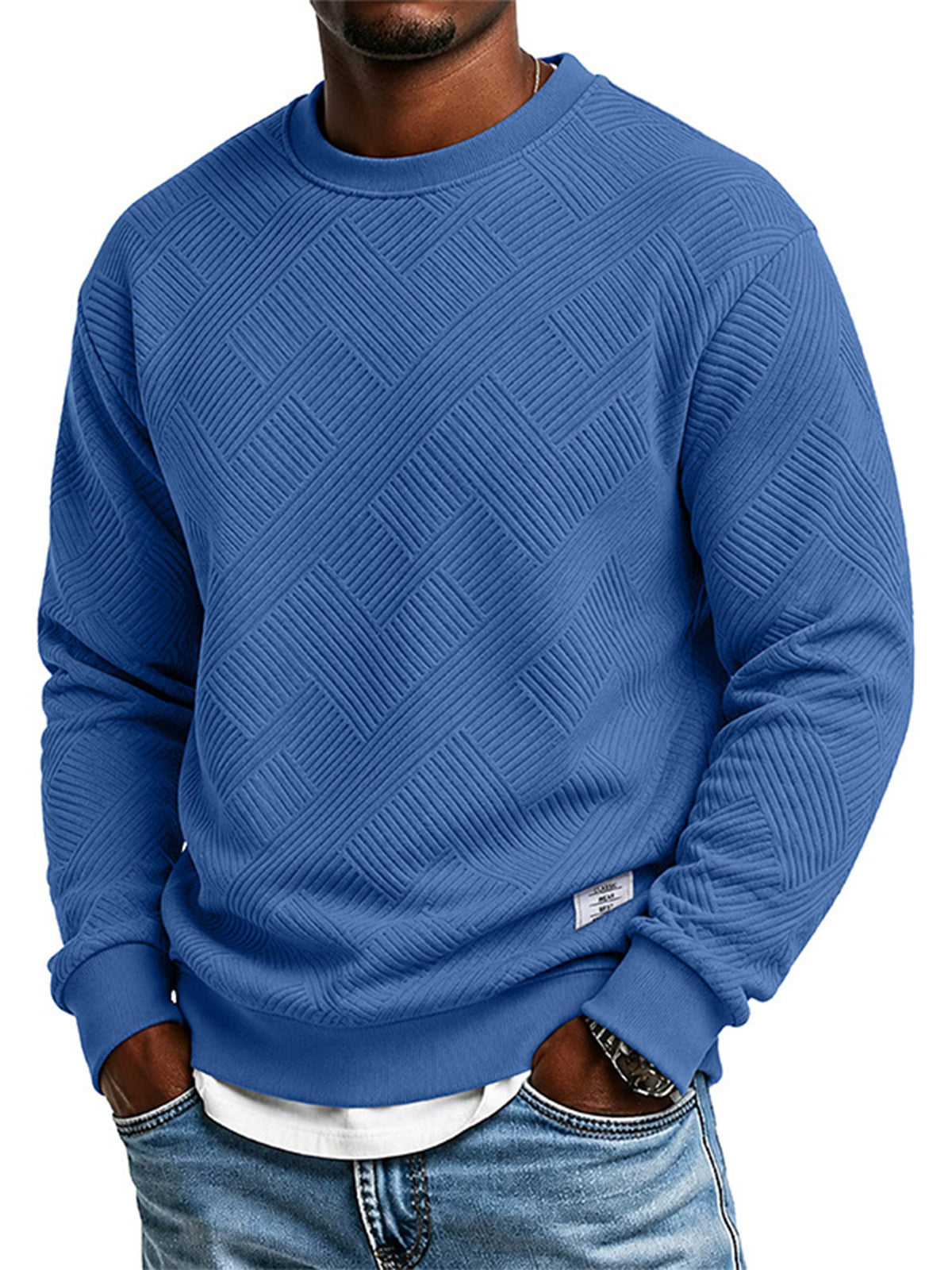 📢🎉50%Rabatt!!!🛍️✨Herren Langarm Jacquard Rundhals Sweatshirt Lockere Passform Verdickter Herbst Winter Oberteil Große Größen