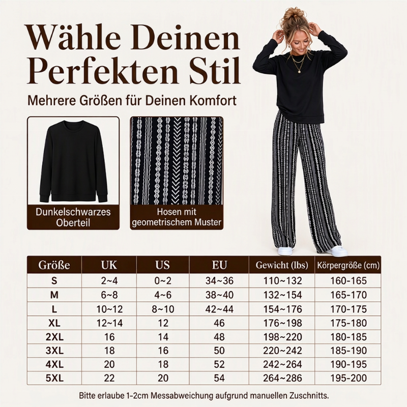 Freizeit-Oberteil mit Rundhalsausschnitt und bedruckte Hosen Set für Damen