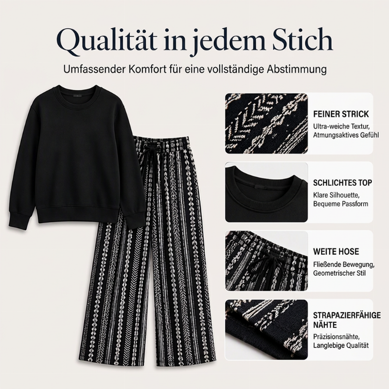 Freizeit-Oberteil mit Rundhalsausschnitt und bedruckte Hosen Set für Damen