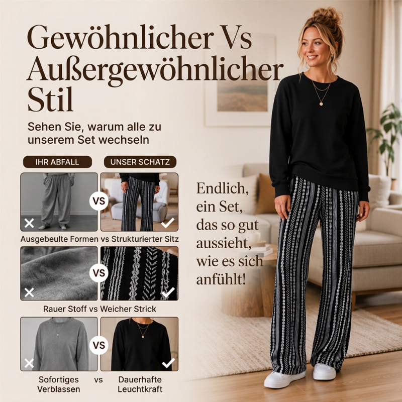 Freizeit-Oberteil mit Rundhalsausschnitt und bedruckte Hosen Set für Damen