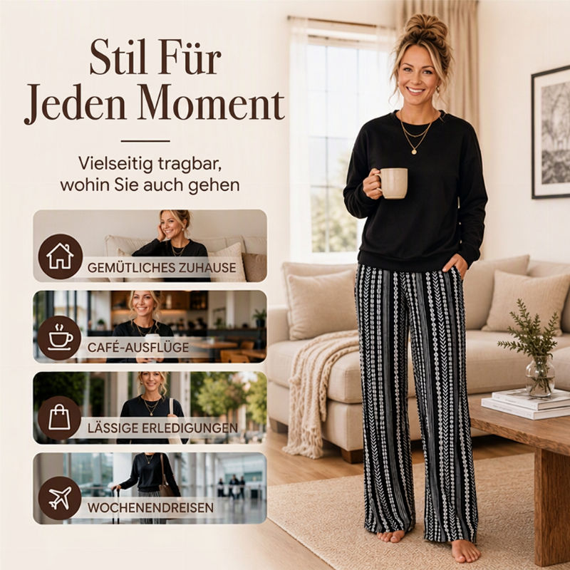 Freizeit-Oberteil mit Rundhalsausschnitt und bedruckte Hosen Set für Damen