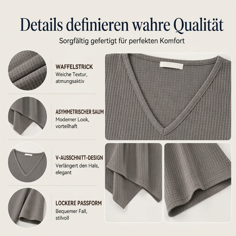 🔁 1000+ echte Bewertungen – durchweg positiv! Weites V-Ausschnitt-Oberteil aus Waffelstrick für Damen