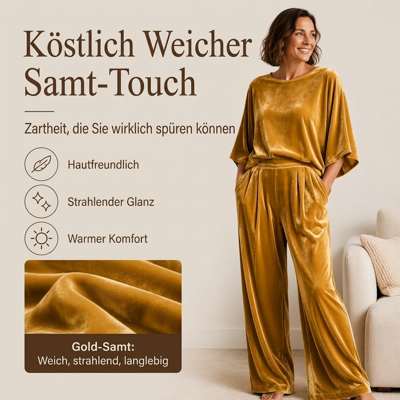 🚨 Eilmeldung: 50% endet heute Nacht! Samt-Set für Damen: Kurzarm-Oberteil & Weite-Hose