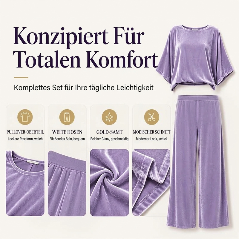 🚨 Eilmeldung: 50% endet heute Nacht! Samt-Set für Damen: Kurzarm-Oberteil & Weite-Hose