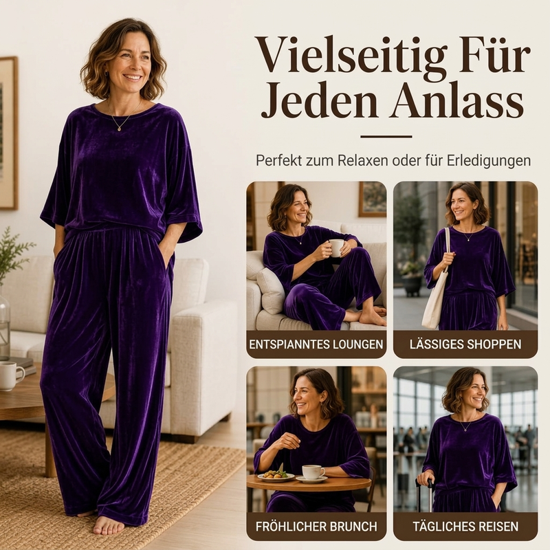 🚨 Eilmeldung: 50% endet heute Nacht! Samt-Set für Damen: Kurzarm-Oberteil & Weite-Hose
