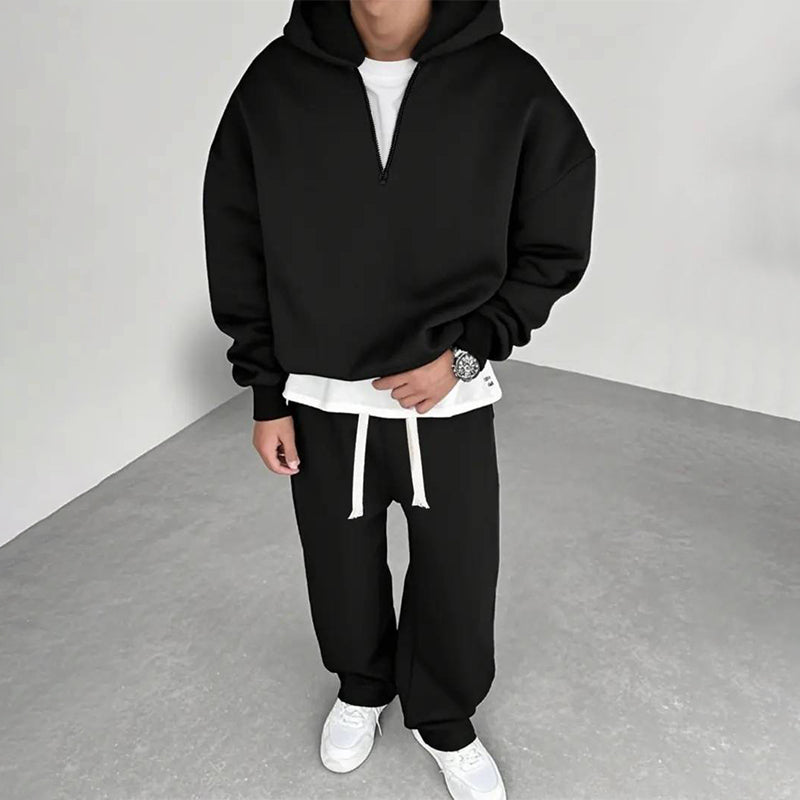 📢📢50%Rabatt!!!🎉✨Lässiges Halb-Zip Kapuzen-Sweatshirt & weit geschnittene Hose für Herren