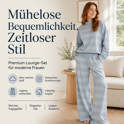 🌟 Der Look, den alle suchen – bei uns 50% günstiger! Damen-Streifenmotte-Mock-Neck-Top & Wide-Leg-Hosen-Set