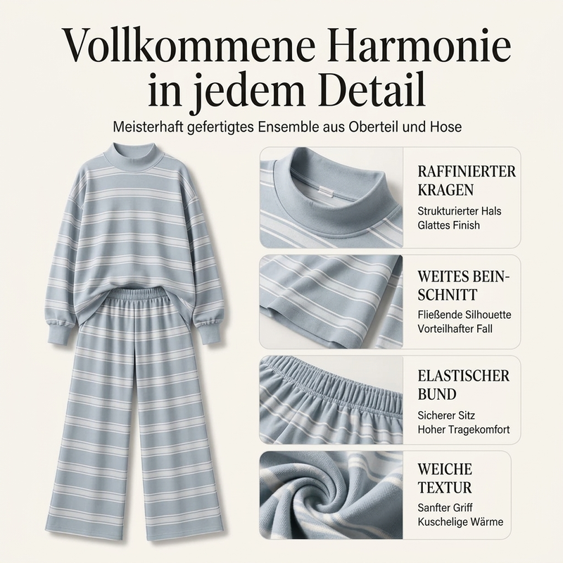 🌟 Der Look, den alle suchen – bei uns 50% günstiger! Damen-Streifenmotte-Mock-Neck-Top & Wide-Leg-Hosen-Set