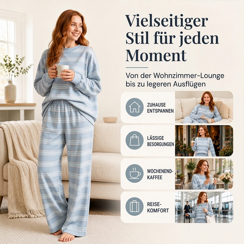 🌟 Der Look, den alle suchen – bei uns 50% günstiger! Damen-Streifenmotte-Mock-Neck-Top & Wide-Leg-Hosen-Set