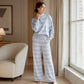 🌟 Der Look, den alle suchen – bei uns 50% günstiger! Damen-Streifenmotte-Mock-Neck-Top & Wide-Leg-Hosen-Set