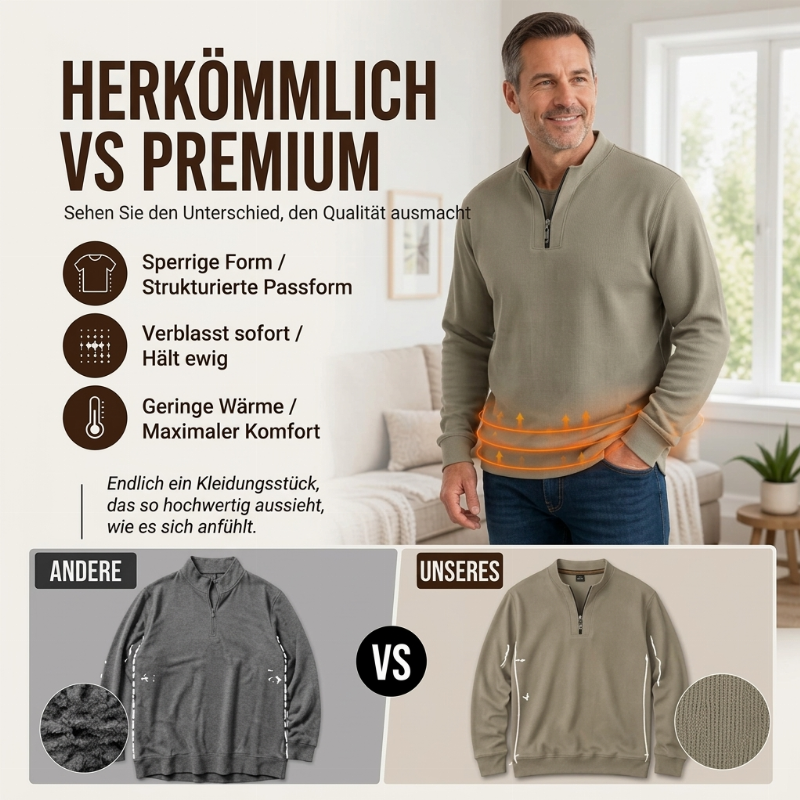 🧨 Bestseller ist zurück – alle, die beim letzten Mal leer ausgingen, jetzt zugreifen! Herren Halb-Reißverschluss Warm Futter Geripptes Sweatshirt