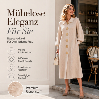 🔥Beliebtes Produkt ！✨Damen Maxikleid aus Rippstrick mit Laternenärmeln