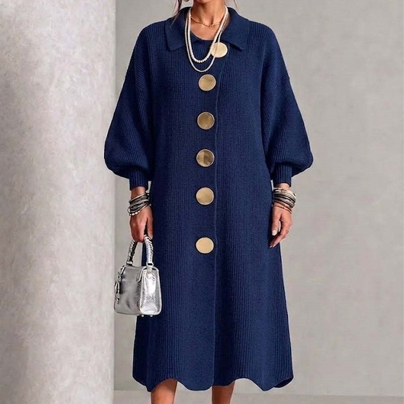 🔥Beliebtes Produkt ！✨Damen Maxikleid aus Rippstrick mit Laternenärmeln