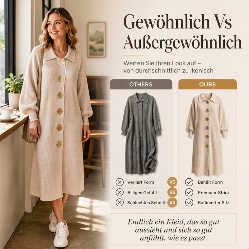 🔥Beliebtes Produkt ！✨Damen Maxikleid aus Rippstrick mit Laternenärmeln