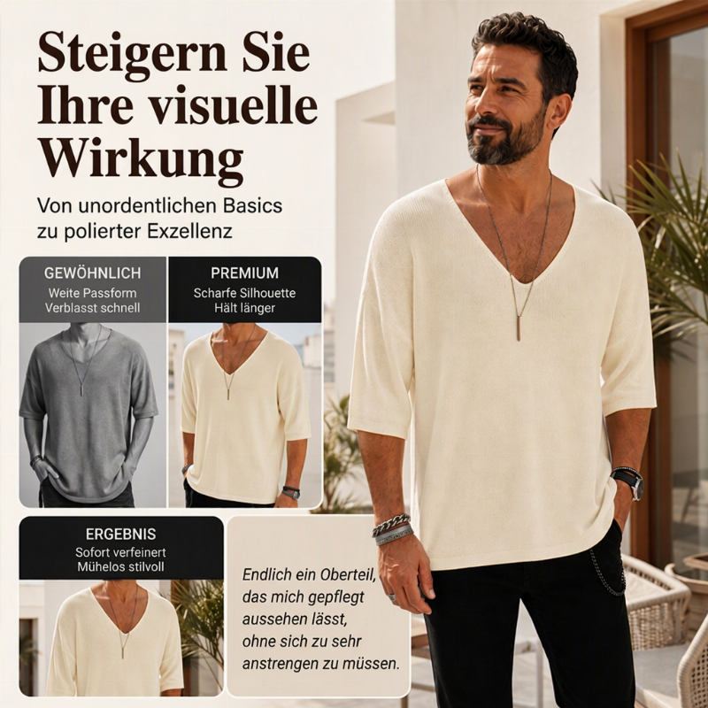 🔥Beliebtes Produkt ！✨Lässiges V-Ausschnitt Strick-T-Shirt für Herren