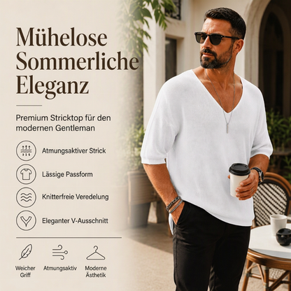 🔥Beliebtes Produkt ！✨Lässiges V-Ausschnitt Strick-T-Shirt für Herren