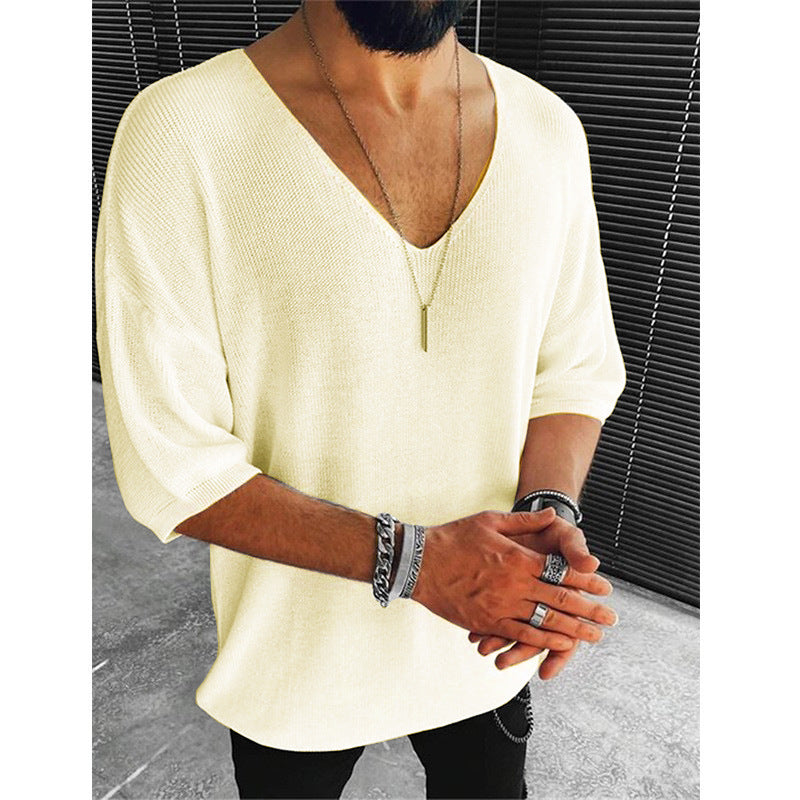 🔥Beliebtes Produkt ！✨Lässiges V-Ausschnitt Strick-T-Shirt für Herren
