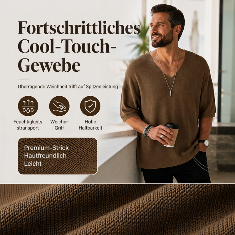 🔥Beliebtes Produkt ！✨Lässiges V-Ausschnitt Strick-T-Shirt für Herren