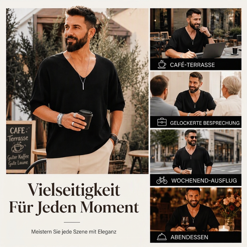 🔥Beliebtes Produkt ！✨Lässiges V-Ausschnitt Strick-T-Shirt für Herren