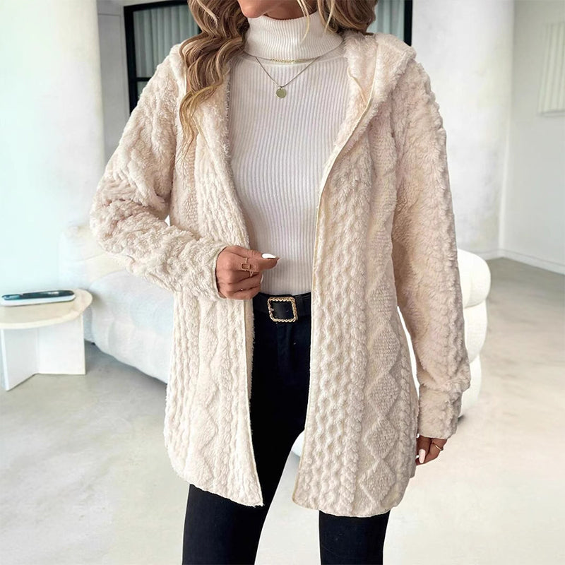 🔥Beliebtes Produkt ！✨Damen mittellanger Steppmantel aus Plüsch mit Kapuze