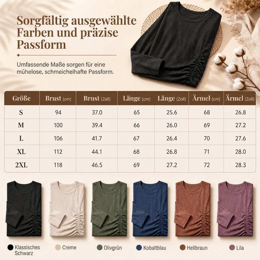 📢🎉50%Rabatt!!!🛍️✨Damen lässiger lockerer Rundhals Langarm Strickpullover mit herunterfallenden Schultern, Fledermausärmeln und seitlicher Rüschenoptik