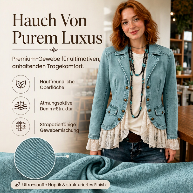 💬 Tausende zufriedene Kunden! 💞 Damen Jeansjacke mit Spitzenabschluss und Reverskragen